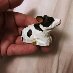 Cow Wood Handmade Figurine Statue Small Art Sculpture Decor Mini Farm Country