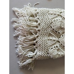 Large Vintage Handmade Granny Knit Crochet Bedspread Boho Ivory Throw 60×72