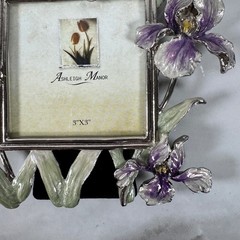 Ashleigh Manor Silver Tone Enameled Iris Photo Frame Floral 3×3 Picture Desktop