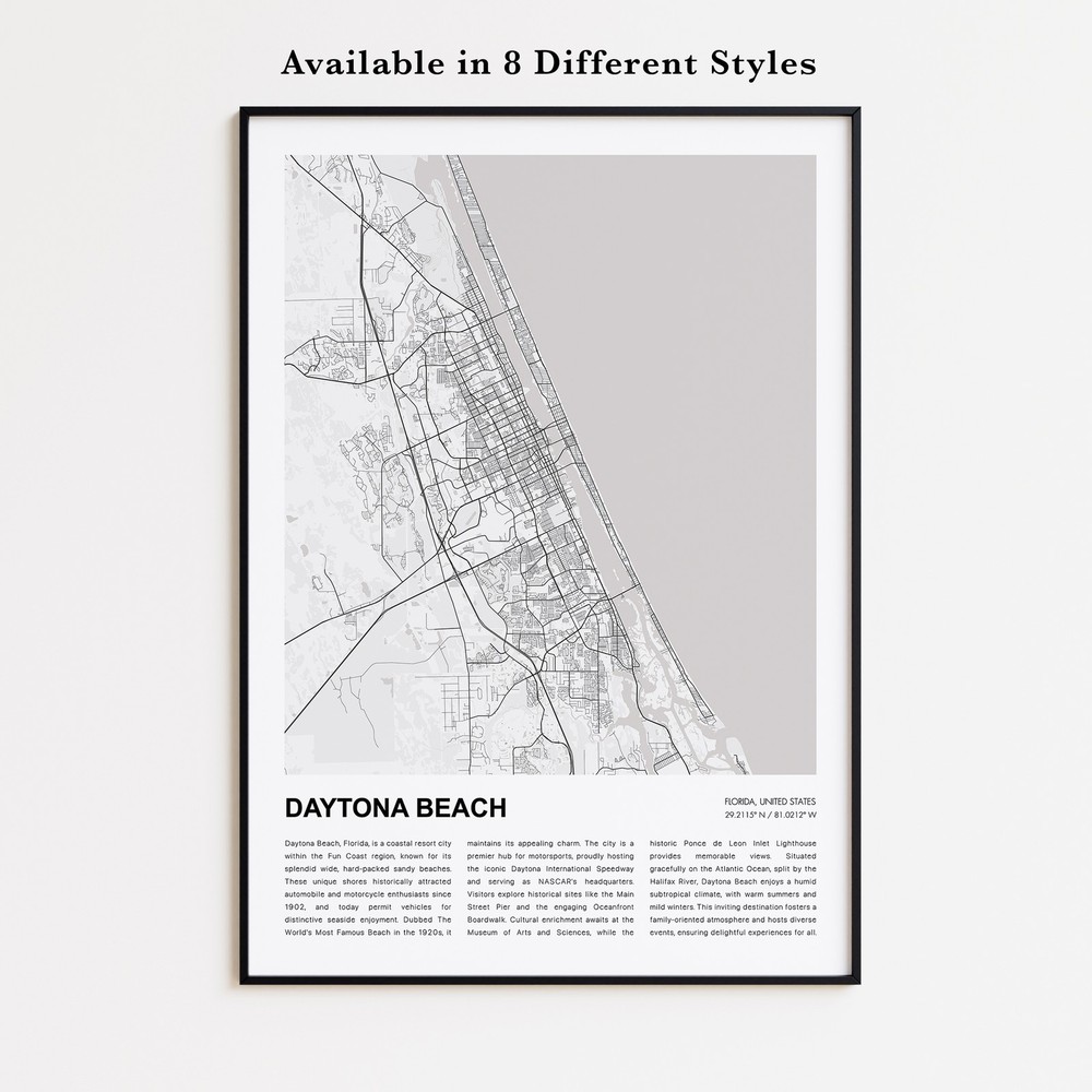 Daytona Beach City Map Print, Florida Travel Poster, Modern Map, Wall Decor Art