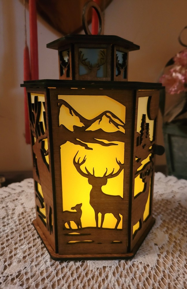 Rustic Deer Lantern Cabin Decor 6 Sided Woodland Hunting Tealight Gift