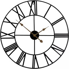 24 In. round Black Metal Decorative Wall Clock Roman Numeral