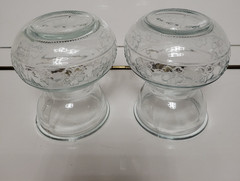 3 CLEAR GLASS ROUND VASES EMBOSSED WITH 4 LEAF CLOVERS 4 INCHES