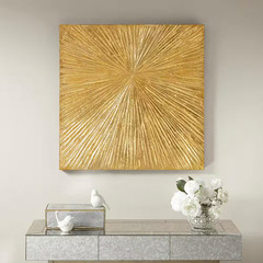 Contemporary Sunburst Unframed Gold Hand Painted Dimensional Resin Wall Art Prin