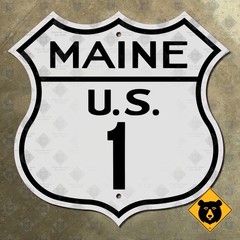 Maine US Route 1 highway marker road sign Atlantic Coast Fort Kent 1946 16×16