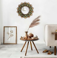 ﻿Wall Mirror Decorative 11.8inch Rural Wood Wall Decoration Home Déc