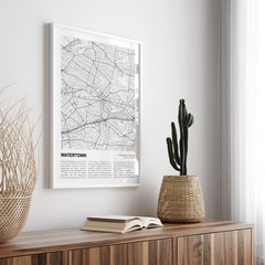 Watertown Map Print, Massachusetts Travel Poster, Modern Map, Wall Decor Art