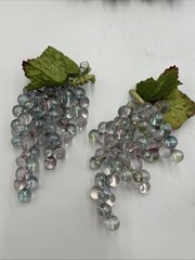 Grape Cluster Clear Acrylic With Velveteen Leaves Lot of 2 — 7” Each