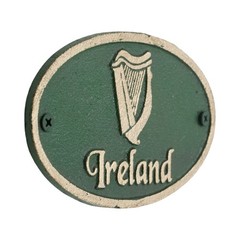 Gaelic Harp Ireland Wall Plaque Green Cast Iron Irish Sign