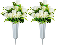 Artificial Cemetery Flowers, Set of 2 Artificial Rose Bouquet Grave Memorial Flo