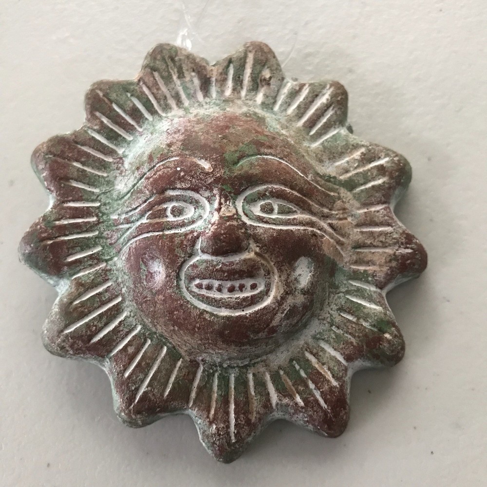 VTG Sun Face Pottery Celestial Clay Mini Wall Hanging Ornament Folk Art Decor