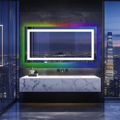 LUVODI Bluetooth LED Lighted Bathroom Mirror RGB Backlight Music Makeup Mirror