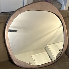 Crate and Barrel organic Bronze Metal Accent Mirror 31″ Modern Wall Decor.