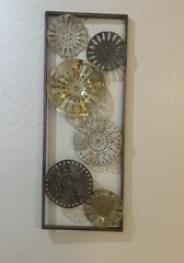 Metal Abstract Wall Plaque Rectangular Frame w/ Circular Cutout Discs Vertical