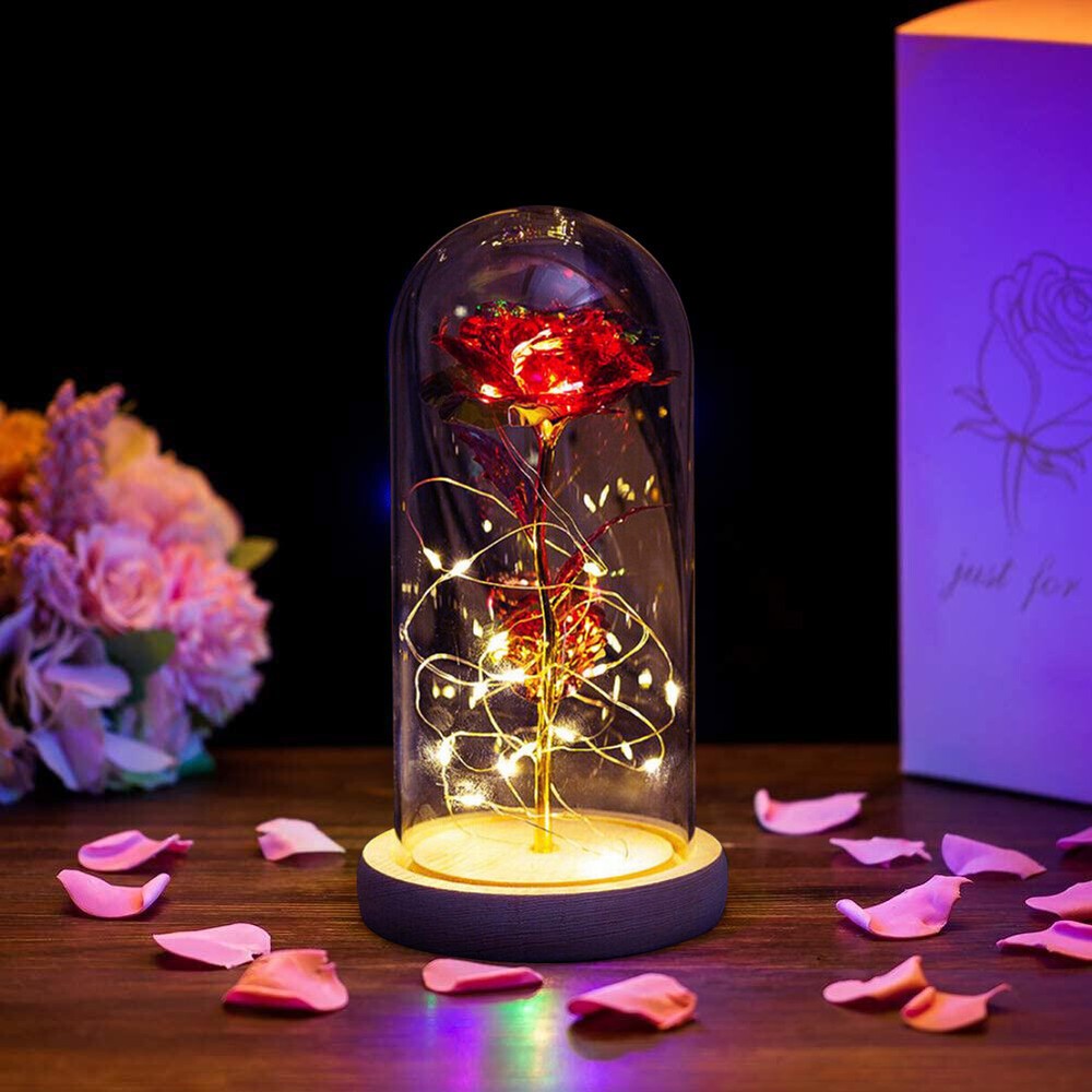 Crystal Galaxy Enchanted LED Glass Forever Rose Valentine’s Day Home Dome Gifts