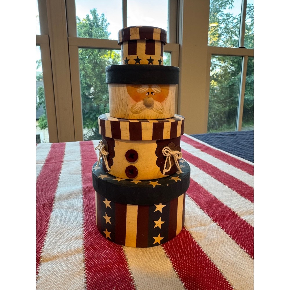 CMI Henton Patriotic Uncle Sam Santa Nesting Boxes Americana Folk Art