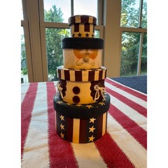 CMI Henton Patriotic Uncle Sam Santa Nesting Boxes Americana Folk Art