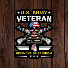Veteran sticker vinyl decal US army veteran defender of freedom gun skull