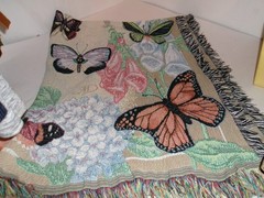 Butterfly Pattern Woven Blanket | Floral Throw fringed multi colors 65″x 53″