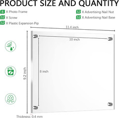 8 Pack Acrylic Floating Picture Frames for 8×10 Photos – Wall Mount Display
