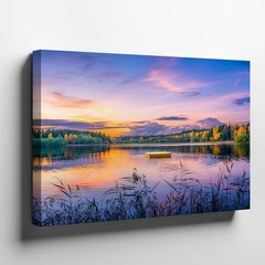 Serene Lake Sunset Canvas Wall Art Autumn Trees Reflection Nature Landscape