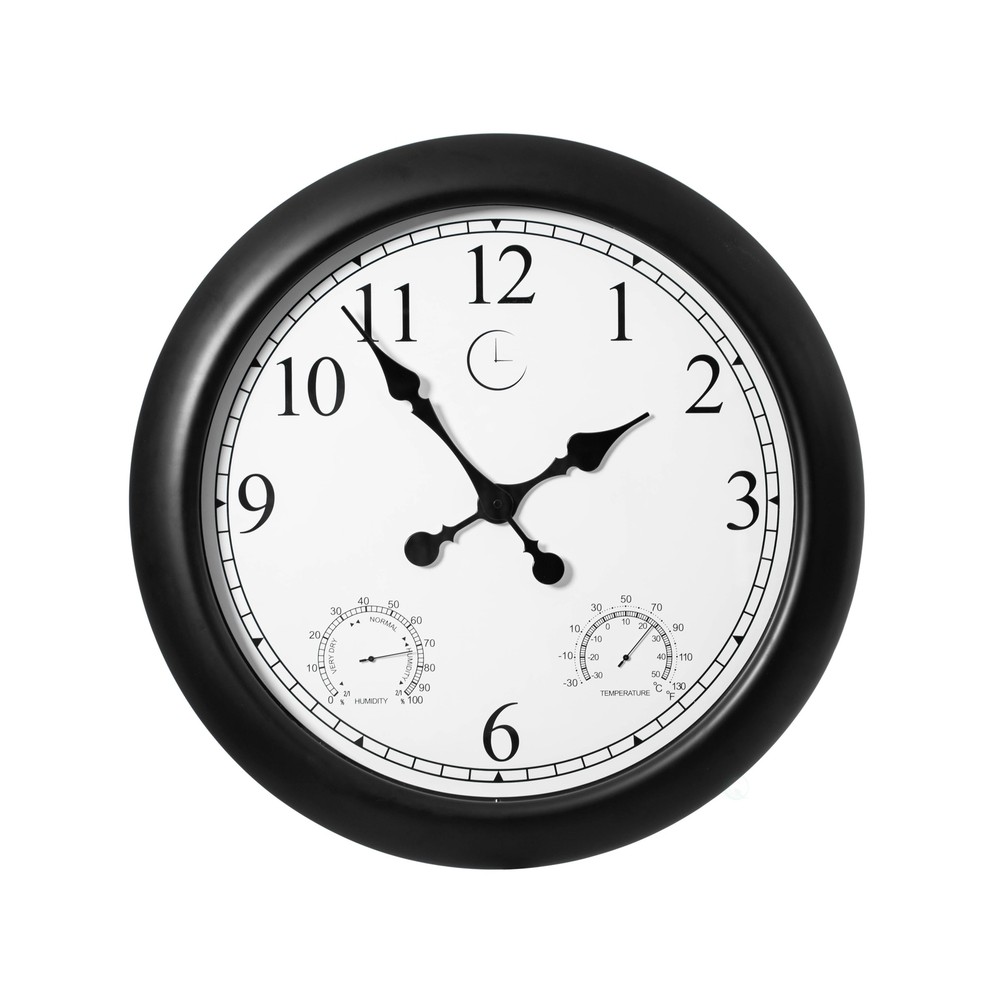 24-in Large Outdoor Wall Clock Thermometer Combo, Waterproof Hygrometer Silen…