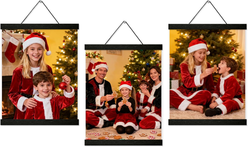 3 Pack Magnetic Poster Hanger Frame 12 Inch Black,12X16 12X18 12X20 12X24 Wood M