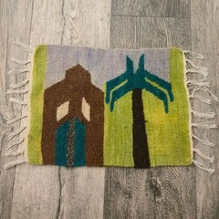 Handwoven Folk Art Textile Boho Wall Hanging Palm Tree Hut Southwestern Decor