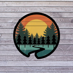 Nature Sticker Vinyl Decal Sunset Forest Trees River Landscape Retro