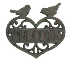 Upper Deck Cast Iron Welcome Sign Heart Birds Rustic Country