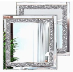 Set of 2 Meetart Crystal Crush Diamond Bling Mirrors 12» x 12» Inch, Silver