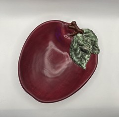 Vintage-Apple Shaped (7.25in) Ceramic Crafted Red Dish. Unmarked/Unknown