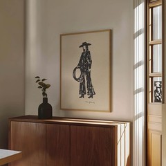 Cowgirl Line Drawing Print, Minimalist Western Wall Art