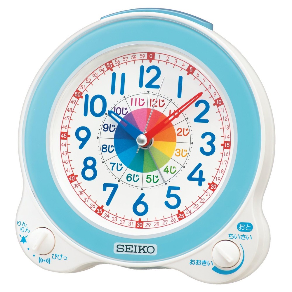 Seiko Clock Alarm Clock, Table Clock, Educational, Analog, Light Blue, 134 x 130