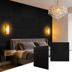 2 Pcs 3D Black Waterfall Faux Stone Wall Panels, 11.8’‘ x 11.8’’ x 0.2»,…