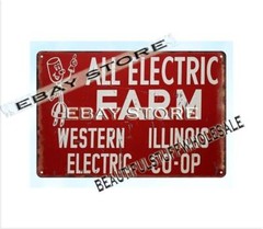 1950’S WESTERN ILLINOIS CO-OP ALL ELECTRIC FARM metal tin sign plaque gift