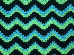 Crochet Herringbone Zig Zag Black Green Afghan Blanket 34×72” 943