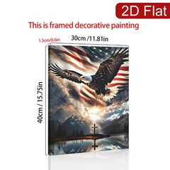 American Flag Eagle Cross Canvas Wall Art, Patriotic Freedom Home Decor