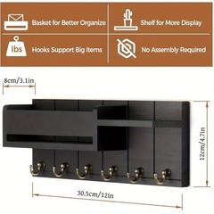 Wall-Mounted Key Holder & Mail Organizer with Hooks – Entryway Storage & Decor