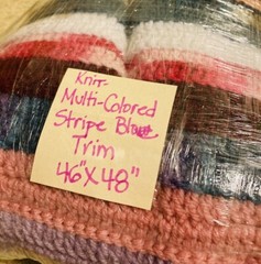 Blanket Knit Afghan Throw Stripe Multi Colors Scalloped Edge Handmade 46×48”