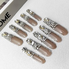 GGddsha 2024 New PMMA Acrylic Press On Nails StunningBling Nails, Rhinestone Fak