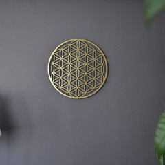 Flower of Life Metal Wall Art 16in Sacred Geometry Lotus Wall Decor Gold