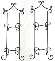 Vintage Lot of 2 Black 2 Tiered Wrought Iron Plate Rack Hanging Wall Display