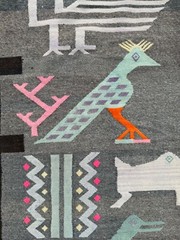 Vintage Beautiful Hand Woven Pictorial Figurative Peruvian Wool Weaving Tapestry