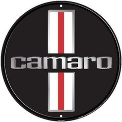 Chevrolet Camaro Black 12″ Round Aluminum Metal Sign Garage Embossed Chevy Decor