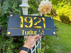 Gold Door Sign House Numbers Laser Cut Black House Numbers Address Plaque