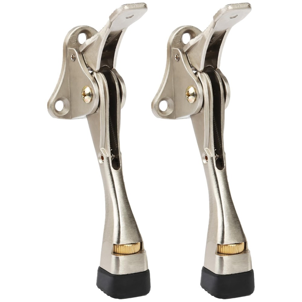Kickdown Door Stopper 4 Inches – 2 Packs One Touch Adjustable Satin Nickel