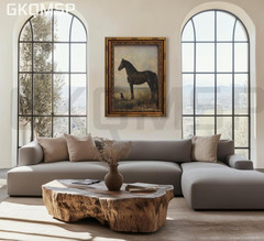 Vintage Gold Framed Horse Wall Art Horse and Dog Canvas Wall Decor Rustic Far…