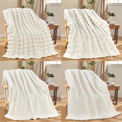 Textured Faux Fur Throw Blanket Luxurious Soft Reversible Micromink Blanket