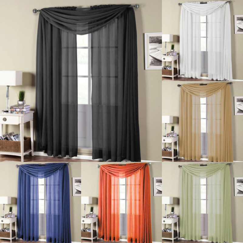 3 Pc Sheer Voile Window Curtain 2 Panel and 1 Scarf Home Decor Rod Pocket